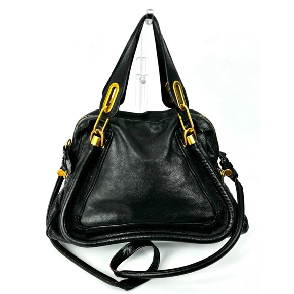 Chloe Black Leather Paraty With Gold Accents Satchel Bag - Picture 3 of 10